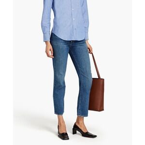 NWOT NILI LOTAN Distressed high-rise straight-leg jeans Classic Wash Blue 27